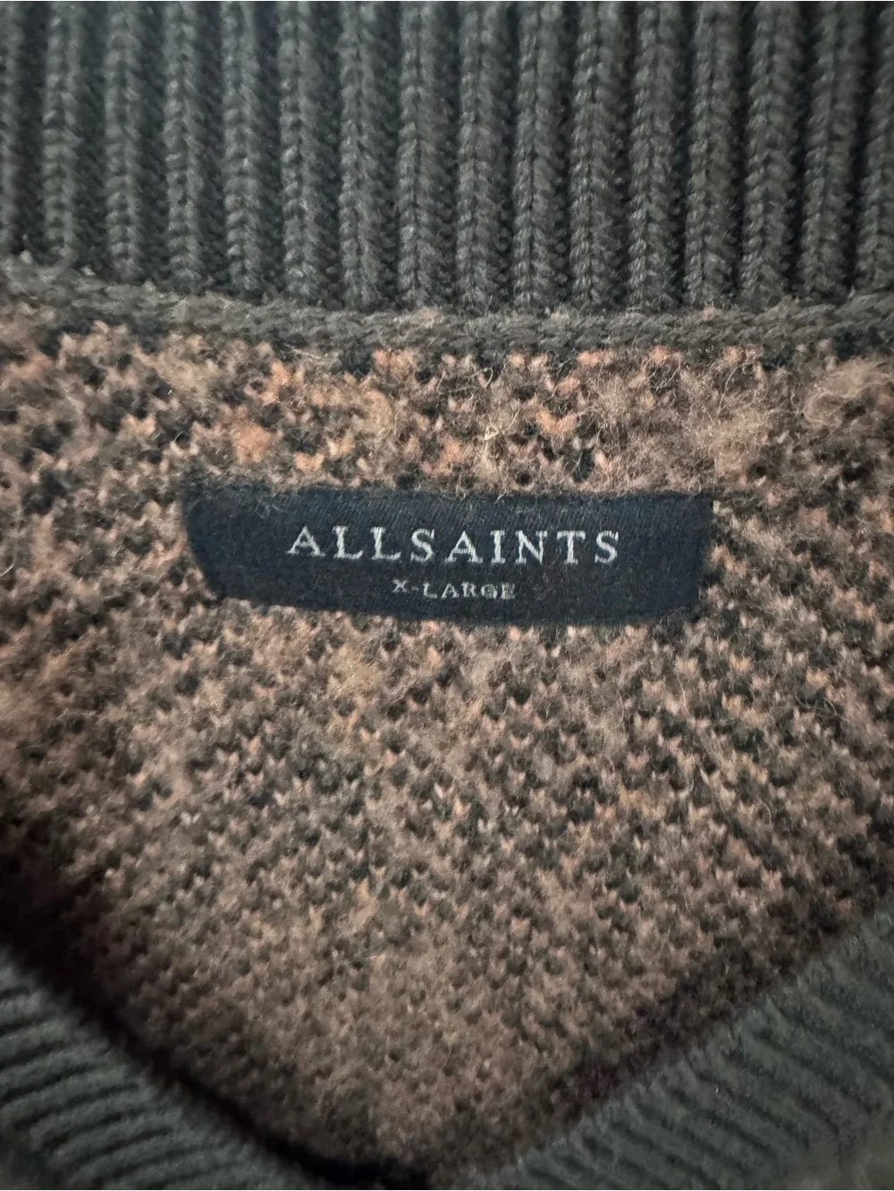AllSaints Charcoal Grey and Black Argyle V-Neck Sweater Vest